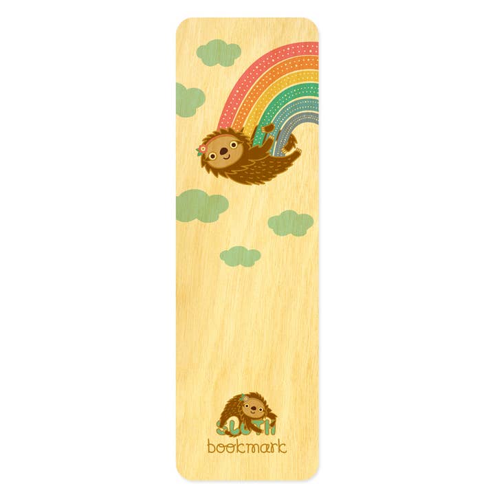 Rainbow Sloth ægte træ bogmærke for engroshandel hos Night Owl Paper Goods