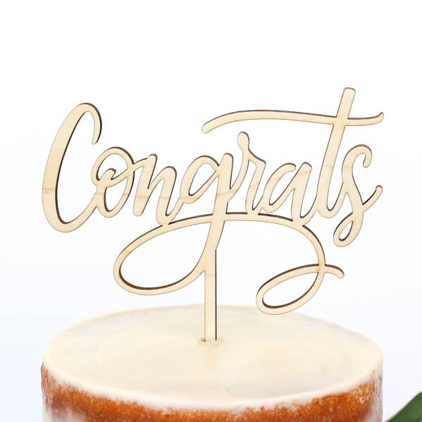 Congrats Wood Cake Topper for wholesale by Alexis Mattox Design