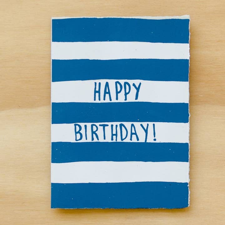 NAVY STRIPED HAPPY BIRTHDAY GREETING CARD for wholesale by Alphabet Studios