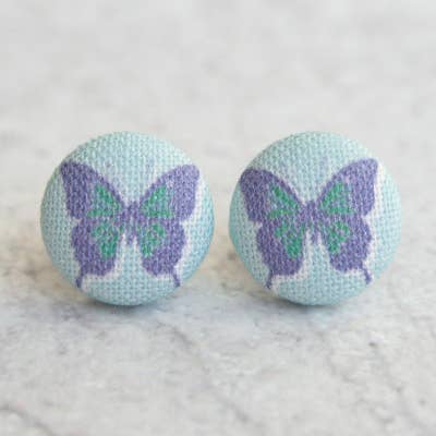 Watercolor Butterfly Fabric Button Earrings for wholesale by Rachel O's