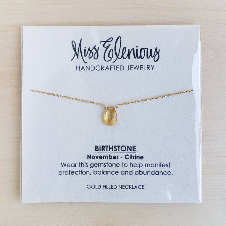Citrine Drop Necklace - November Birthstone for wholesale by MissElenious Jewelry