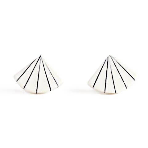 Pinstripe Fan Studs for wholesale by Jenna Vanden Brink Ceramics