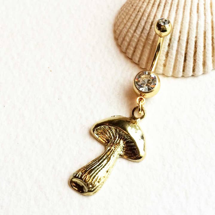 Mushroom Belly Ring 14k Gold for wholesale by Smokies Toke Couture
