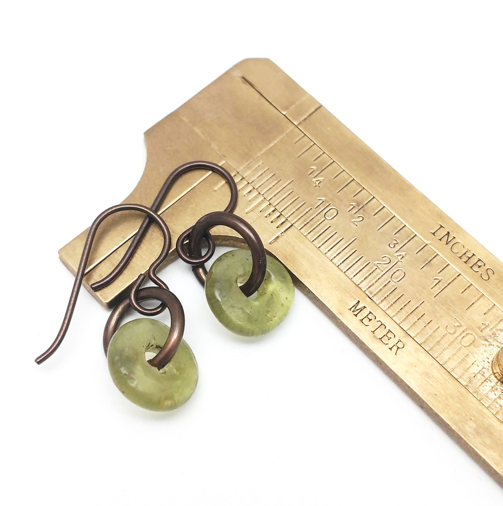 Soasa Designs - Wholesale Dangle Earrings - Krobo Recycled Glass, Niobium & Brass Earrings #KBEGreen1