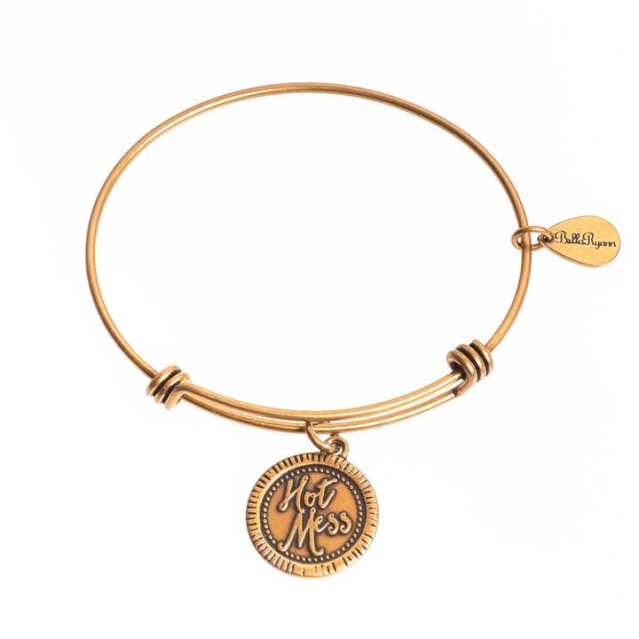 Hot Mess Expandable Bangle Charm Bracelet in Gold for wholesale by BellaRyann