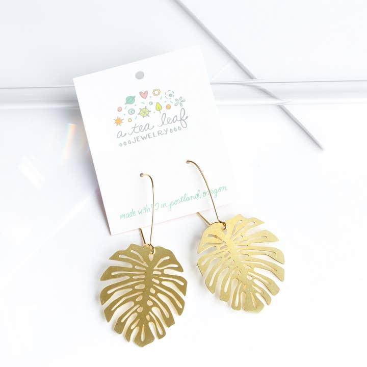 Monstera Deliciosa Leaf Earrings for wholesale by A Tea Leaf Jewelry