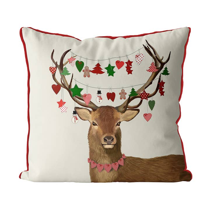 Deer Homespun Decorations Holiday Pillow Christmas Cushion for wholesale by FabFunky Ltd