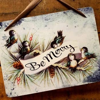 Season's Greetings little Blue Birds Wood Sign for wholesale by Yesterday's Best
