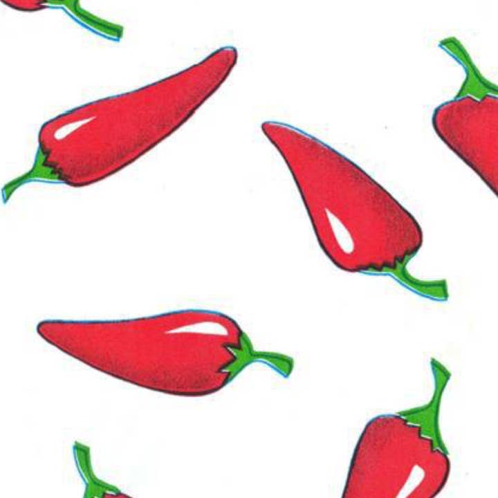 Oilcloth International - Wholesale Tablecloth - 47.5" Round Chiles Tablecloth - Merrow Edge2