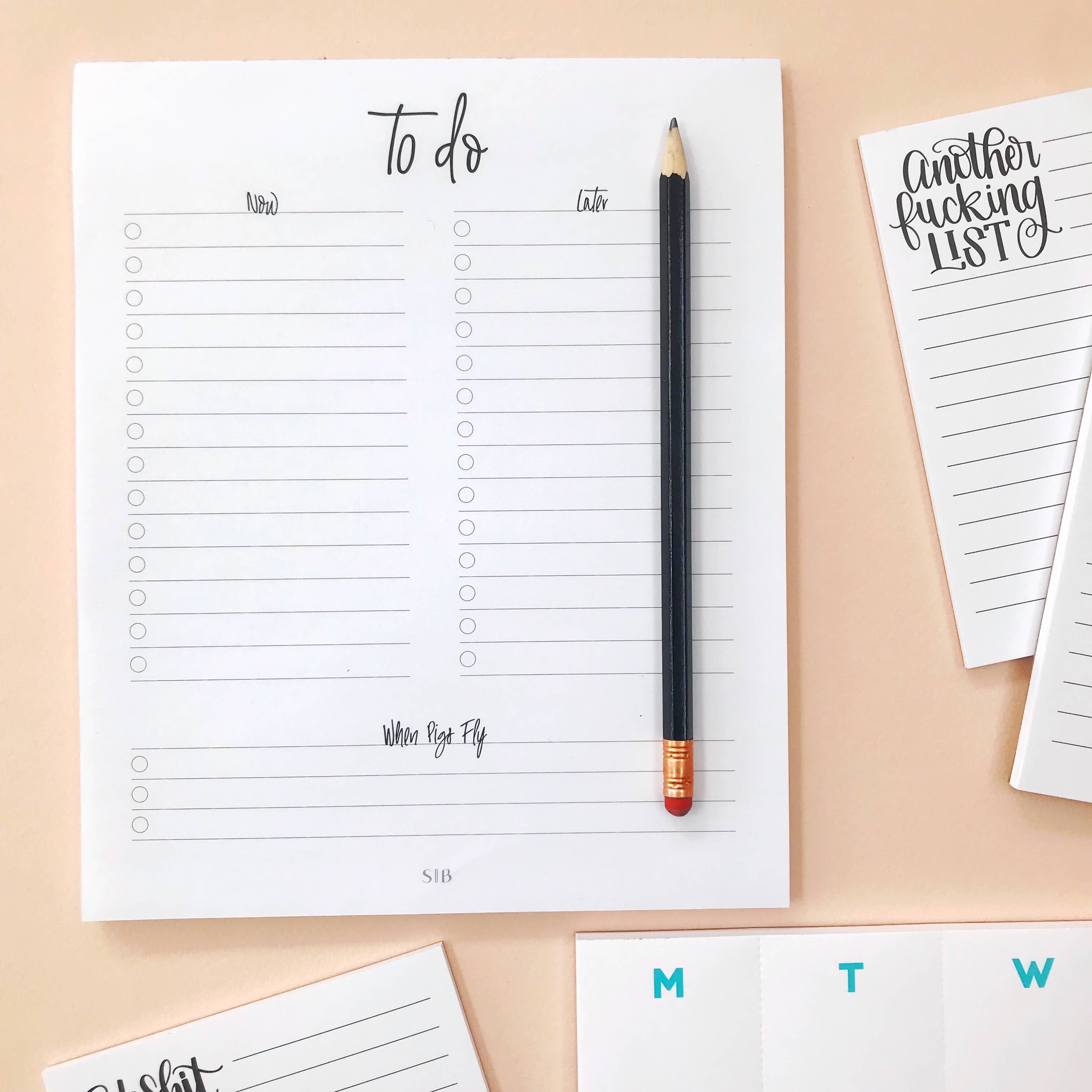 Stevie + Bean Paperie - Wholesale Notepad - To Do Now, Later, When Pigs Fly / Notepad2