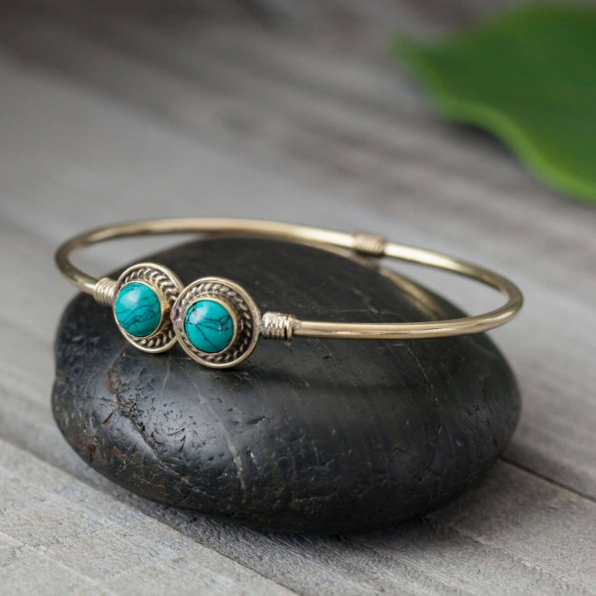 Baizaar - Wholesale Cuff Bracelet - Brass Double Stone Bangle Bracelet0