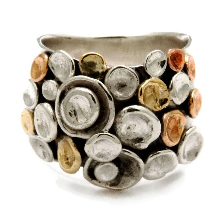 Sterling Silver Pebble Ring with Copper Bronze Accents – 12  for wholesale by Tamara Kelly Designs