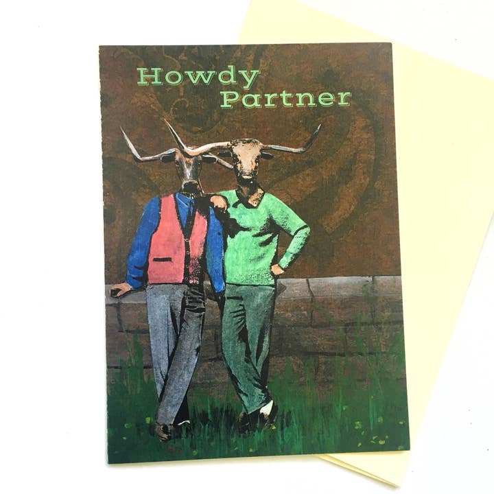 Friendship "Howdy Partner" Cow Friend Card for wholesale by Pergamo Paper Goods