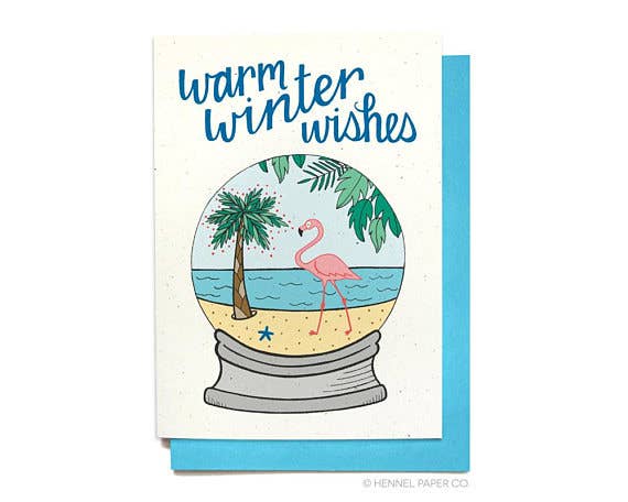 Hennel Paper Co. - Wholesale Season's Greetings Card - Holiday Card - Flamingo Snow Globe0