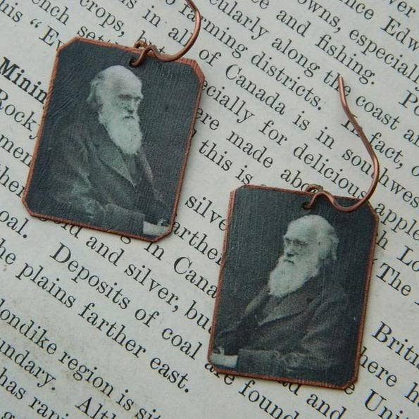 Boucle d'oreille Charles Darwin pour la vente par Sarah Wood Studio