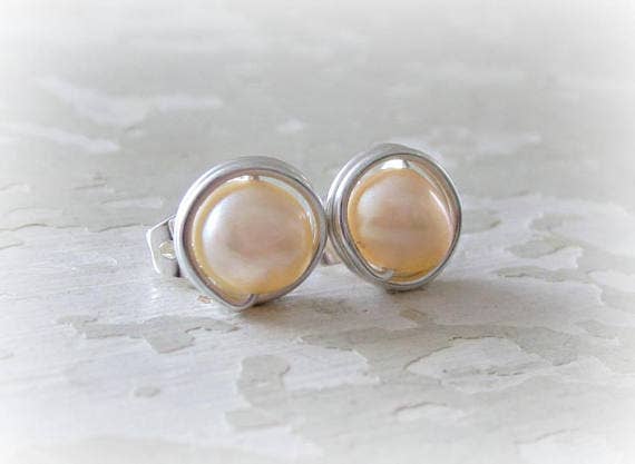 Contempo Jewelry - Wholesale Stud/Post Earrings - Little Peach Pink Sterling Stud Earrings1