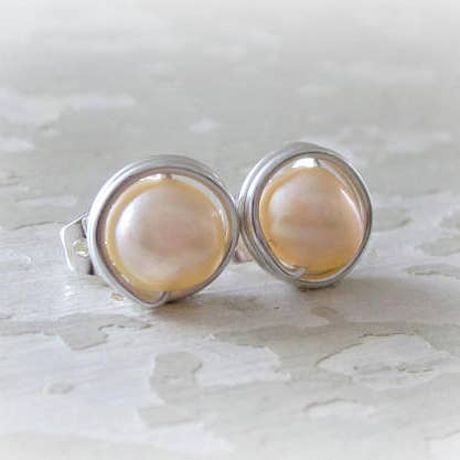 Contempo Jewelry - Wholesale Stud/Post Earrings - Little Peach Pink Sterling Stud Earrings1