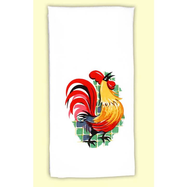 Red and White Kitchen Company - Wholesale Tea Towel - Rooster Deluxe Retro Flour Sack Kitchen Towel