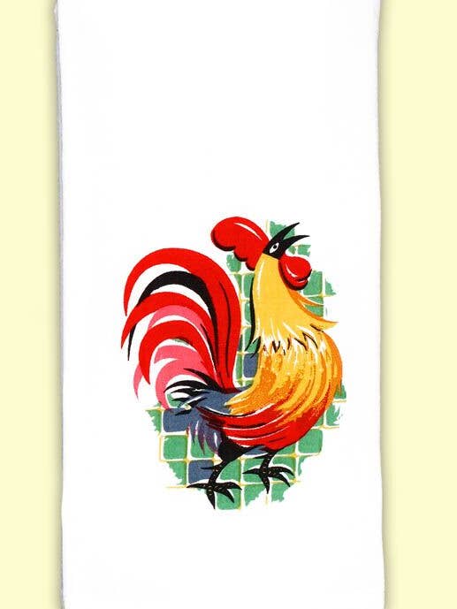 Rooster Deluxe Retro Flour Sack Kitchen Towel for wholesale by Red and White Kitchen Company