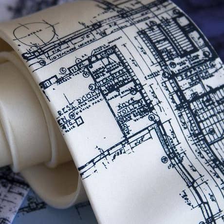 Blueprint Necktie. Detroit's Cass Tech Silk Tie for wholesale by Cyberoptix Tie Lab