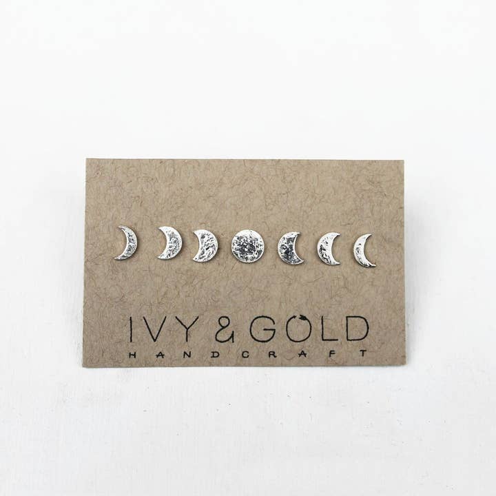 Phases of the Moon Stud Earring Collection for wholesale by Ivy & Gold Handcraft