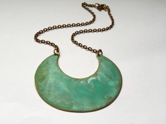 ssd jewelry - Wholesale Pendant/Charm Necklace - 3" Green Verdigris Crescent
