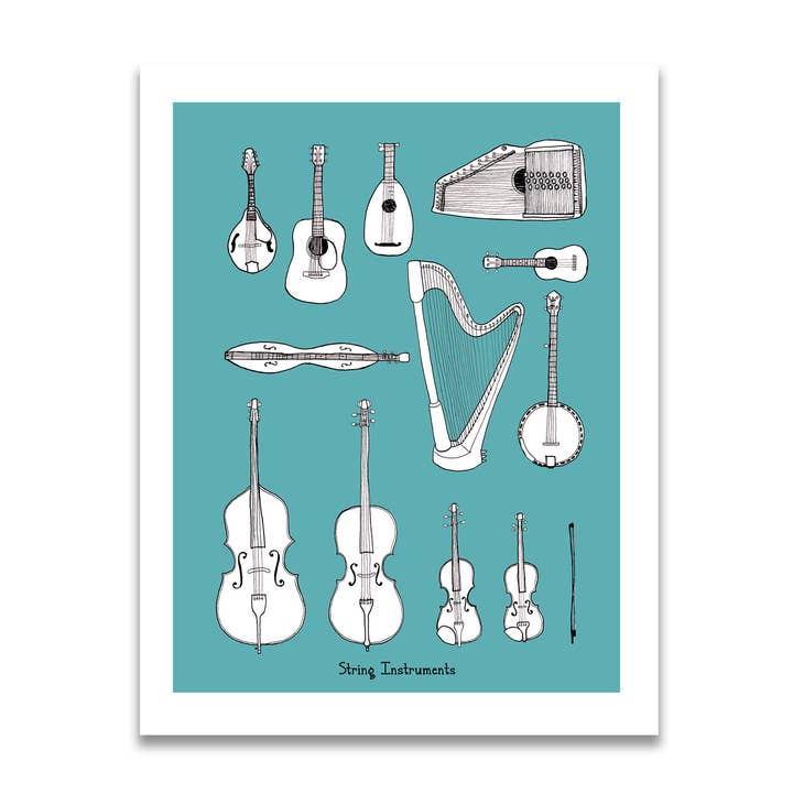 8.5" x 11" String Instruments Print for wholesale by Jodi Lynn's Emporium of Doodles