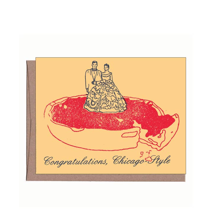 Chicago Deep Dish Wedding Greeting Card for wholesale by La Familia Green