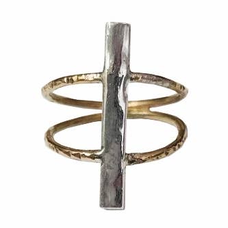 Gouden en zilveren staafring met textuur voor wholesale door Sweet 1985