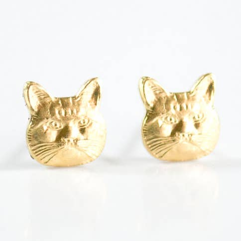 Boucles d'oreilles chat – Clous en laiton Cadeau bijou pour les amoureux des chats pour la vente par Grey Theory Mill