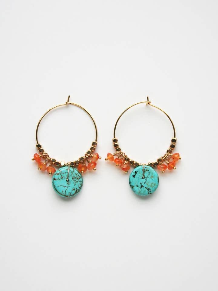 Boucles d'oreilles turquoises | Bohemian Hoops pour la vente par Laura Stark Designs