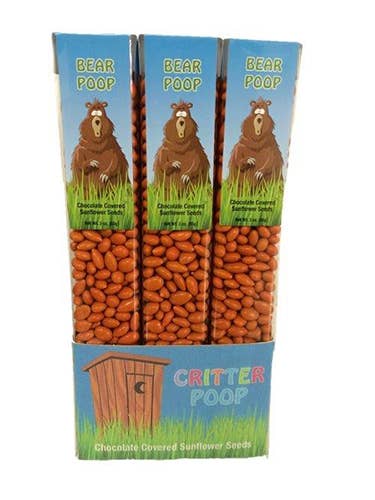 Bear Poop, Orange colored Sunny Seeds in 3 oz tubes for wholesale by Sunflower Food Company