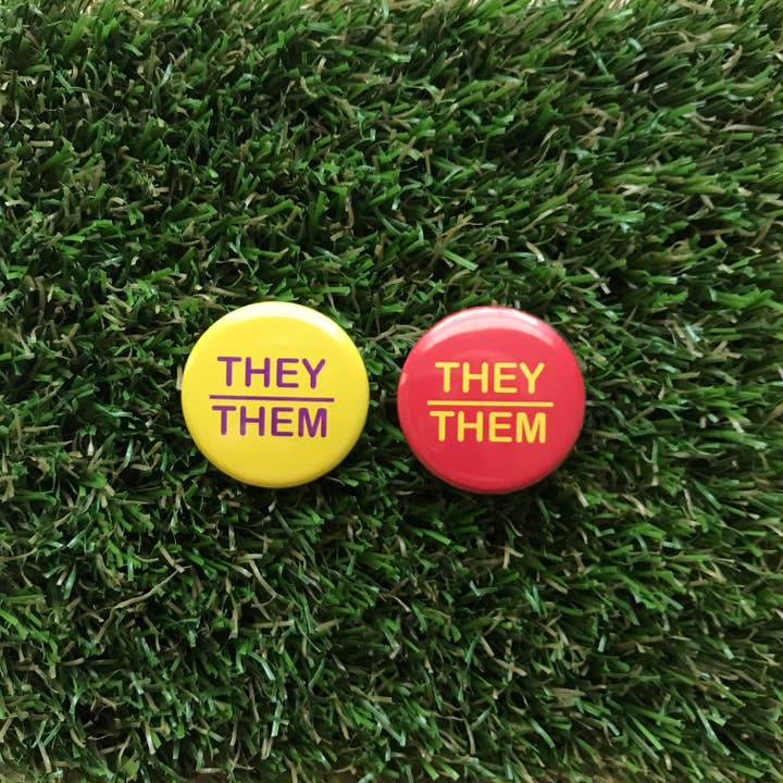 They/Them Pin-back Button for wholesale by Double Denim Dude