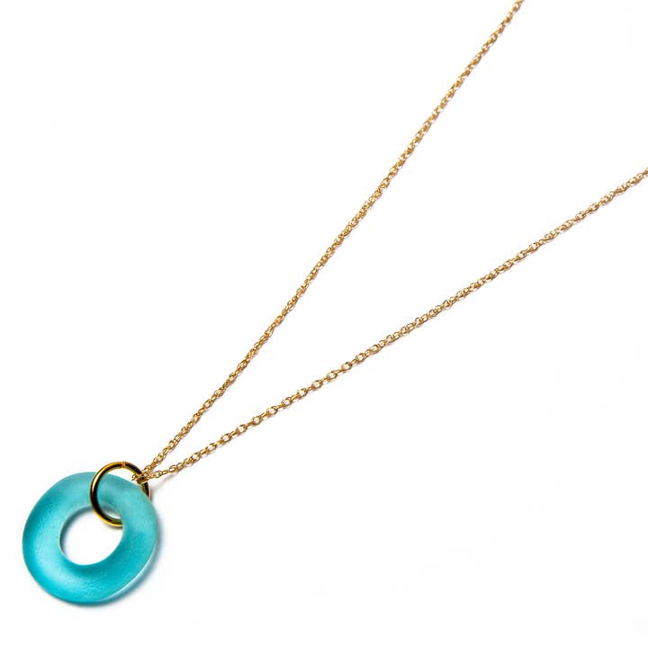 MINI SIMPLE NECKLACE AQUA for wholesale by Smart Glass Recycled Jewelry