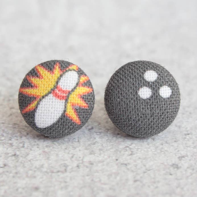 Rachel O's - Wholesale Stud/Post Earrings - Bowling Fabric Covered Button Earrings0