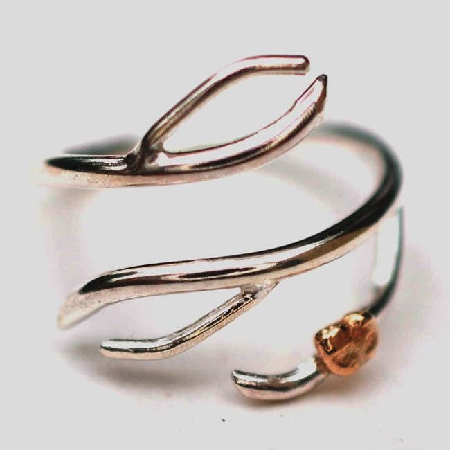 Branching Silver Roots Ring with Raw Gold for wholesale by LettersToSarah Metalsmithing