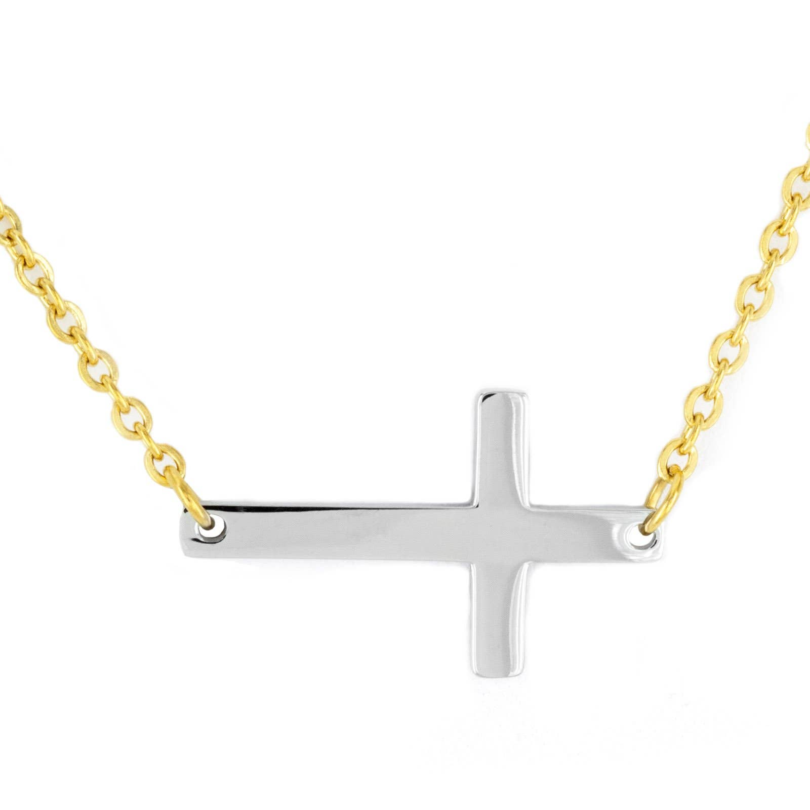 West Coast Jewelry - Wholesale Pendant/Charm Necklace - Polished Sideways Cross Steel Necklace - 18"0
