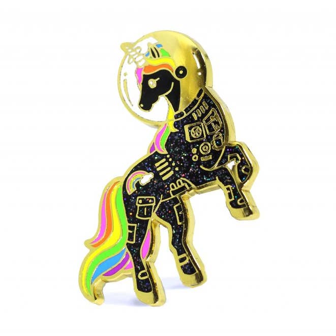 Space Unicorn Enamel Pin (Black) for wholesale by Compoco