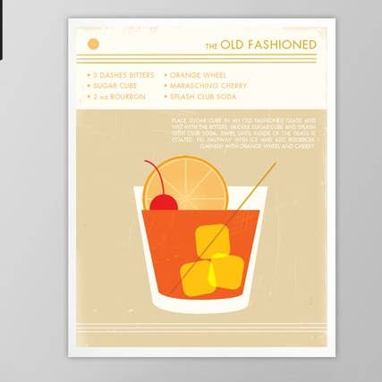 Impression d'art de cocktail à l'ancienne 11 x 14 po pour la vente par The National Anthem