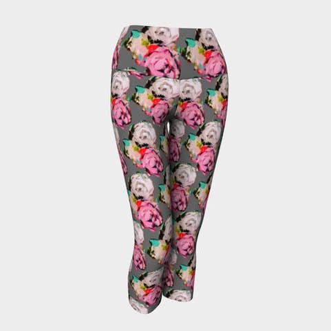 Pink and White Rose Capris for wholesale by EmBellish Active