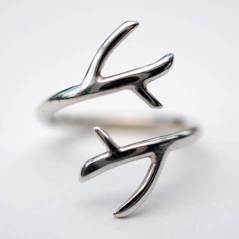 Double Outward Branch Rhodium Thicker Roots Ring for wholesale by LettersToSarah Metalsmithing
