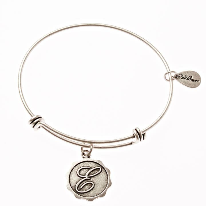 Letter E - Expandable Bangle Charm Bracelet in Silver for wholesale by BellaRyann