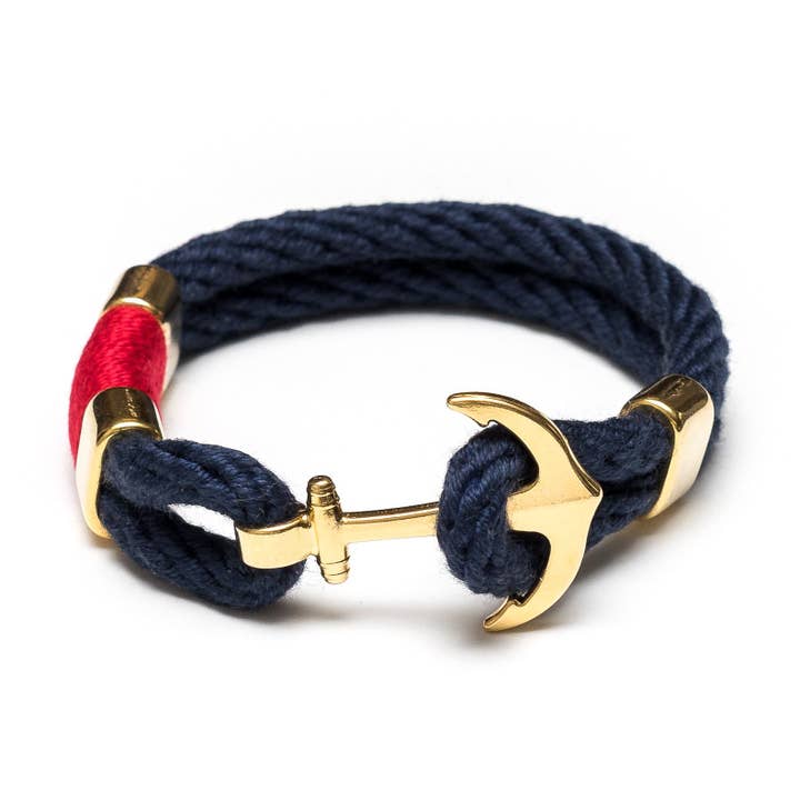 Waverly - Navy/Rød/Guld - Nautical Rope Anker Armbånd for engroshandel hos Allison Cole Jewelry
