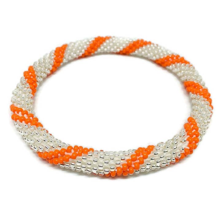 Pulsera Nepal Naranja con Perlas de Cristal de Plata para venta al por mayor de Liftedhope Bracelets