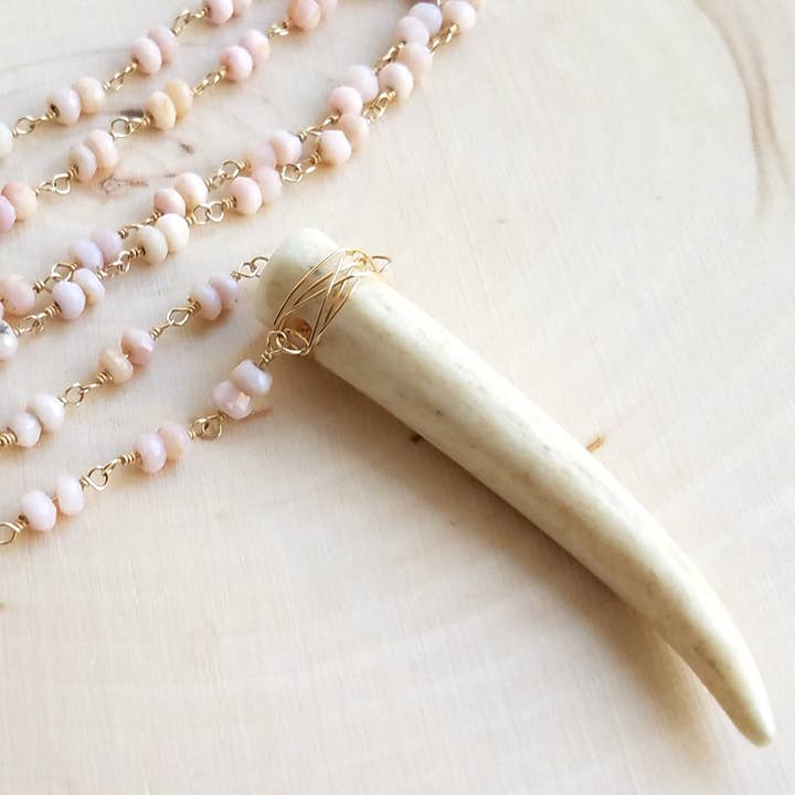 Double Pink Opal Horn Necklace for wholesale by MissElenious Jewelry