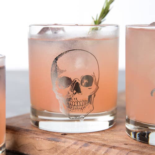 Counter Couture - Wholesale Cocktail/Liquor Glass - Skull Rocks Glass | Platinum Silver | 11oz Whiskey