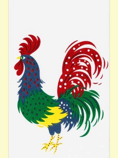 Mr. Bird Retro Flour Sack Kitchen Tea Towel, rooster for wholesale by Red and White Kitchen Company