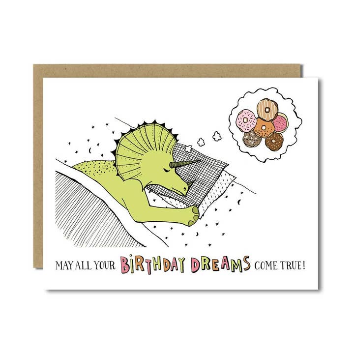 Dinosaur Dreaming Of Donuts Birthday Greeting Card for wholesale by Sloe Gin Fizz