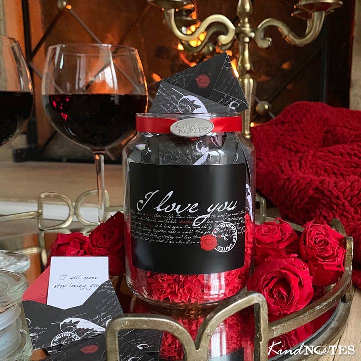 KindNotes - Vente Cartes de déclaration d'amour - Pot de notes romantique avec messages d'amour avec inscription « Je t'aime »4