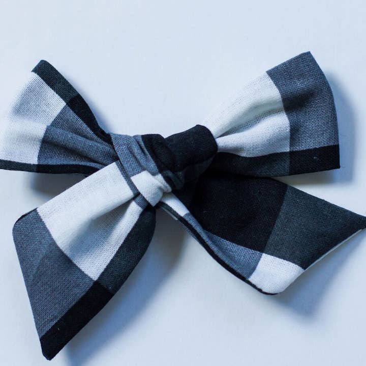 Black And White Buffalo Check Hair Bow for wholesale by Wanderlust and Mayhem